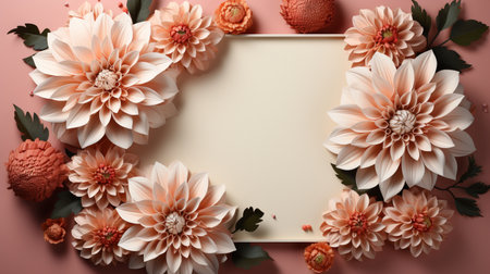 Frame made of beautiful dahlias on color background, top viewの素材