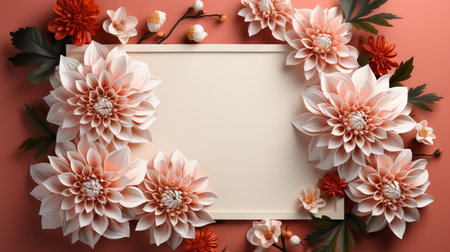 Frame made of beautiful dahlias on color background, top viewの素材