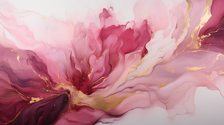 Alcohol ink abstract background. Pink, gold and white marble pattern.の素材
