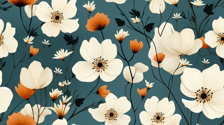 Seamless pattern with white poppies. Vector illustration.の素材