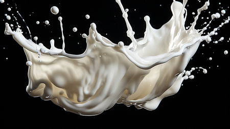 Splash of white milk isolated on black background. 3d renderingの素材
