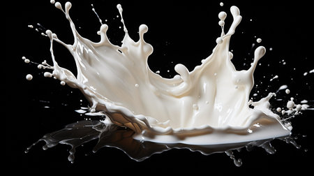 splashing milk isolated on black background,white liquid splash isolated on black backgroundの素材