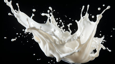 splashing milk isolated on black background,white liquid splash isolated on black backgroundの素材