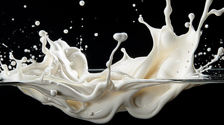 splashing milk isolated on black background,white liquid splash isolated on black backgroundの素材