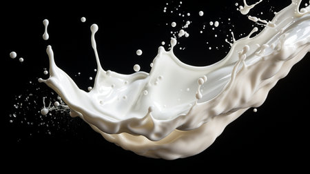 Splash of white milk isolated on black background. 3d renderingの素材