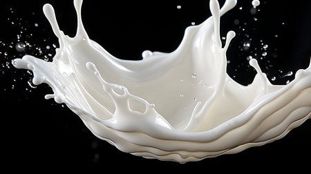 splashing milk isolated on black background close up. dairy product.の素材
