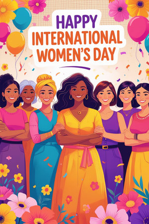 International Women's Day greeting card with beautiful African American women in national dress. Vector illustrationの素材