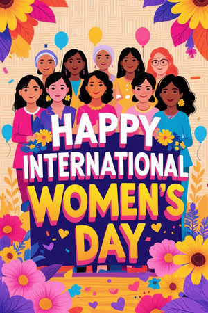 Happy International Women's Day greeting card, banner, poster, flyer.の素材