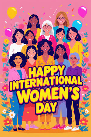 Happy International Women's Day banner, greeting card, poster, flyer.の素材