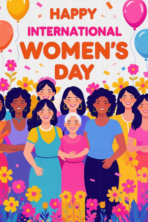 International Women's Day greeting card, banner, poster, flyer. Happy women's day vector illustration.の素材