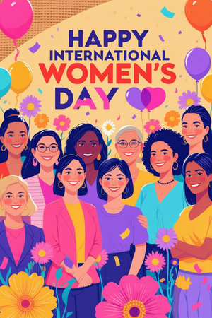 Happy Women's Day greeting card. International Women's Day. Vector illustrationの素材