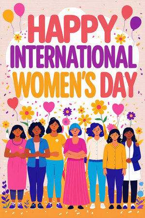 International Women's Day greeting card, banner, poster template. Vector illustrationの素材