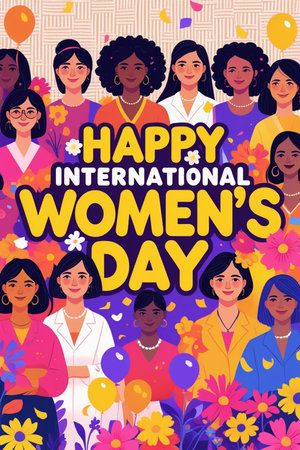 International Women's Day greeting card. Happy women's day banner.の素材