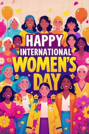 International Women's Day greeting card. Happy Women's Day vector illustration.の素材