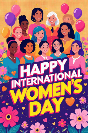 Happy international women's day greeting card. Happy women's day vector poster.の素材