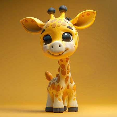 Cute cartoon giraffe on a yellow background. 3d renderingの素材