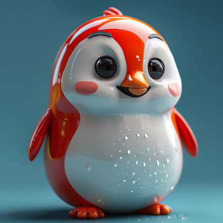 Cute penguin character with water drops - 3D Illustrationの素材