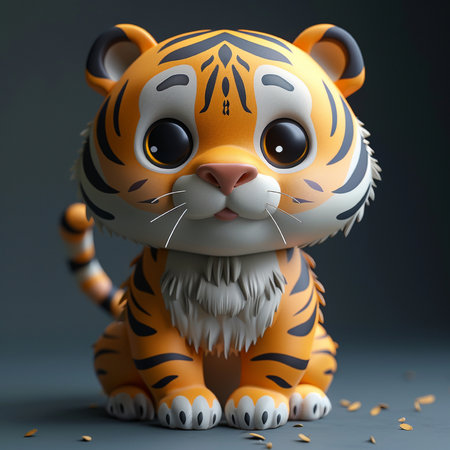 Cute tiger on a dark background. 3d rendering illustration.の素材