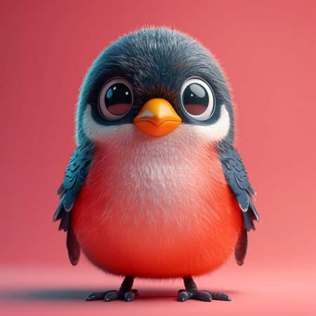 Cute cartoon penguin on a red background. 3d renderingの素材