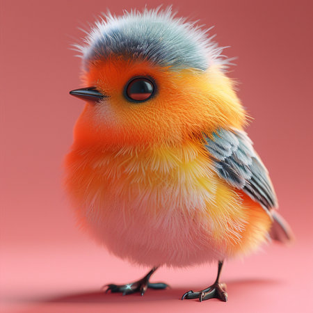 Cute little bird on a pink background. 3d illustration.の素材