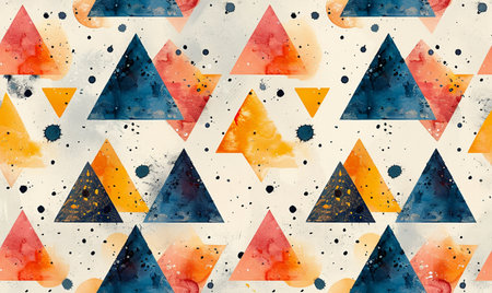 Watercolor triangles seamless pattern. Hand painted watercolor geometric background.の素材