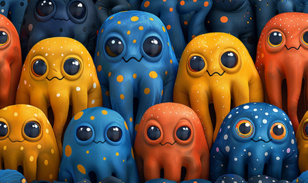 Group of funny monsters with eyes and mouth - 3D Illustrationの素材