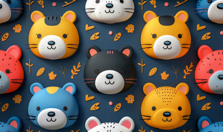 Cute animal pattern background. 3d rendering, 3d illustration.の素材