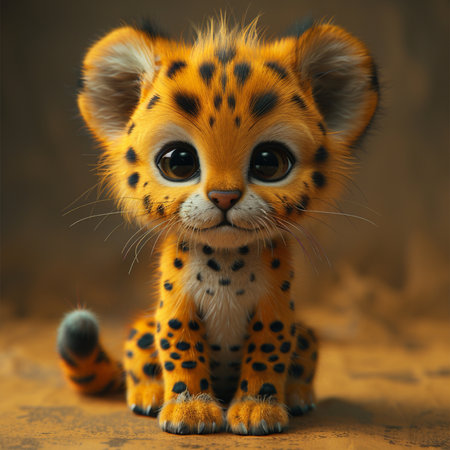 3d rendered illustration of a baby leopard cub sitting in studioの素材