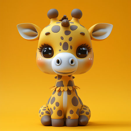 Cute cartoon giraffe on a yellow background. 3d renderingの素材