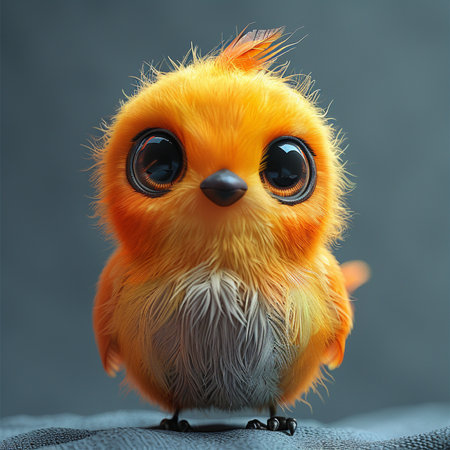 Cute little chick on a gray background. 3d rendering.の素材