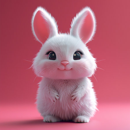 Cute white easter bunny on pink background. Easter concept.の素材