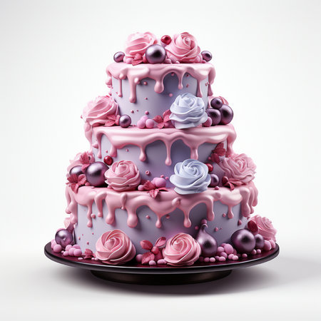 Wedding cake with pink and purple frosting. 3d renderingの素材