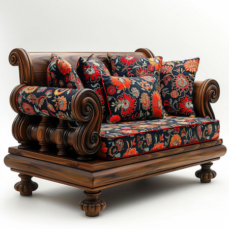 Sofa with pillows on a white background. 3D illustrationの素材