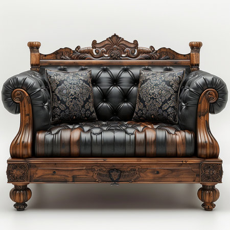 Classic leather sofa with pillows and plaid. 3d renderの素材