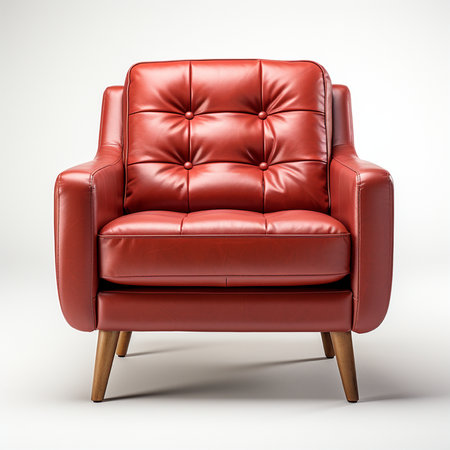 Red leather armchair isolated on white background. 3d rendering.の素材