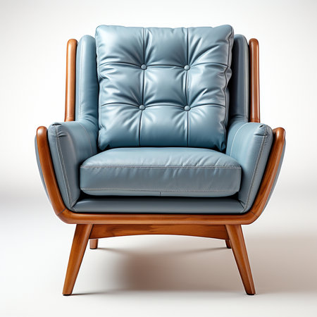 Classic blue leather armchair isolated on white background. 3d renderの素材