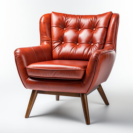 Red leather armchair isolated on white background. 3d render.の素材