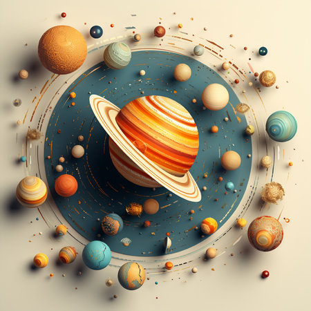 Planets and solar system in space. 3D illustration. Elements for design.の素材