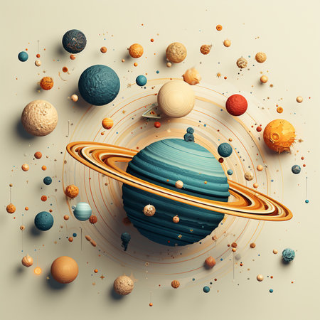 Planets and galaxy in space. 3D illustration. Retro style.の素材