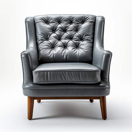 Black leather armchair isolated on white background. 3d render.の素材