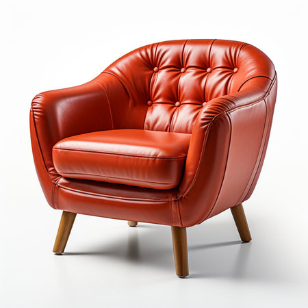 Classic red leather armchair isolated on white background. 3d renderの素材