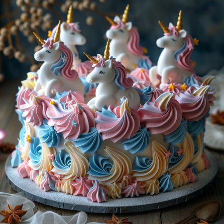Unicorn cake with pink and blue buttercream, selective focusの素材