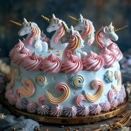 Unicorn cake with pink and white cream. Selective focusの素材