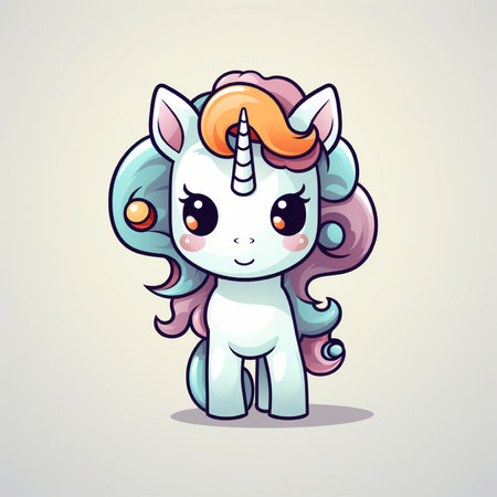Cute unicorn cartoon character. Vector illustration isolated on white background.の素材