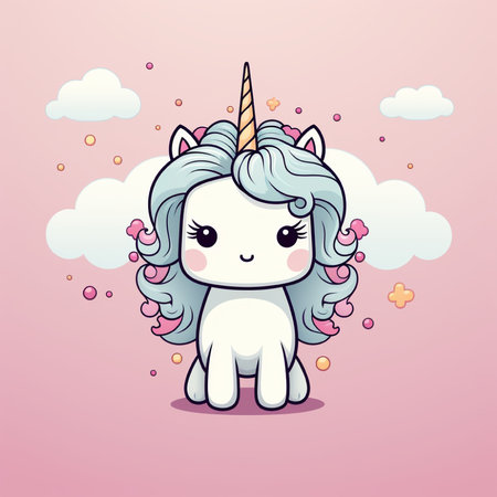Cute cartoon unicorn with clouds. Vector illustration for your design.の素材