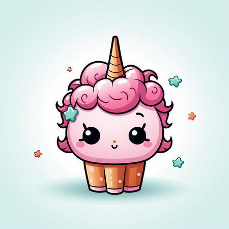 Cute cartoon unicorn vector illustration. Cute pink unicorn with closed eyes.の素材