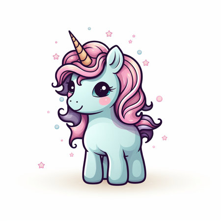 Cute cartoon unicorn. Vector illustration. Isolated on white background.の素材