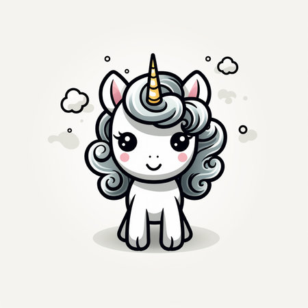 Cute unicorn with clouds and stars. Vector hand drawn illustration.の素材