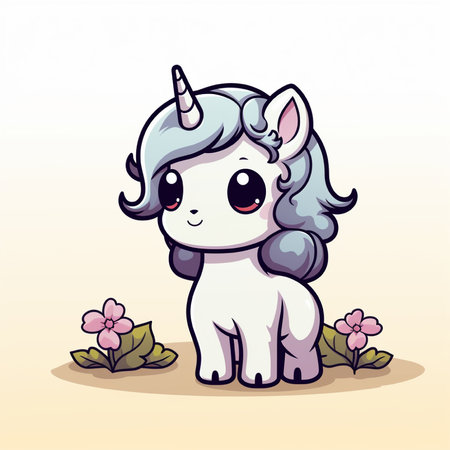 Cute cartoon unicorn. Vector illustration isolated on a white background.の素材