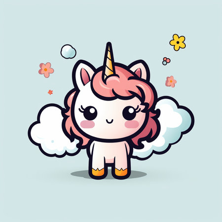 Cute Unicorn Cartoon Mascot Character. Vector Illustration.の素材
